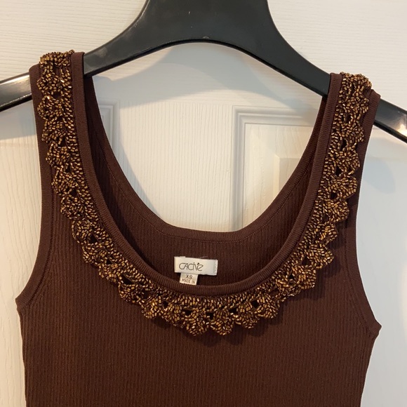 Cache Brown Stretchy Embellished Tank Top Size XS - Picture 3 of 10